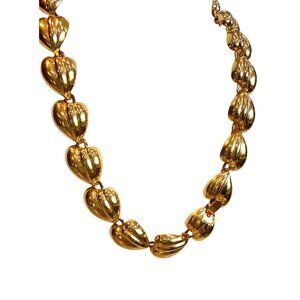 Chunky Gold Tone Heart Necklace 18" Vintage 80s 90s Style Valentines Day Jewelry